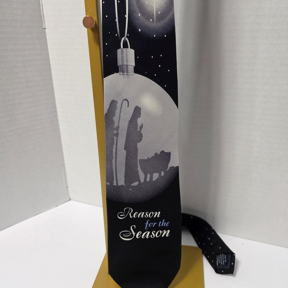 Eagles Wings Mens Silk Tie Black Nativity Reason for the Season Christmas Star - Picture 2 of 7
